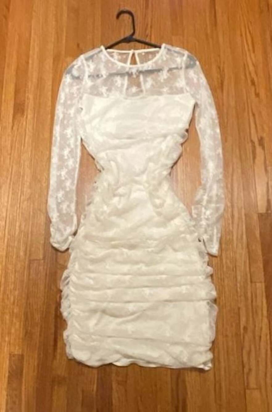 BHLDN Bailee Stretch Lace Ruched Dress White Long Sleeve